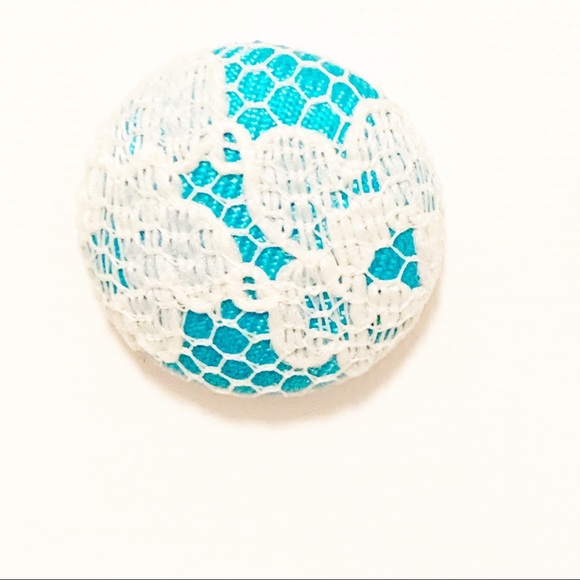 Blue/Lace Button Fabric Covered Earrings - Picture 8 of 8